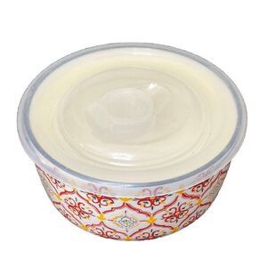 Signature Housewares Stoneware Serving Storage Bowl Vacuum Seal Lid Tuscan Print